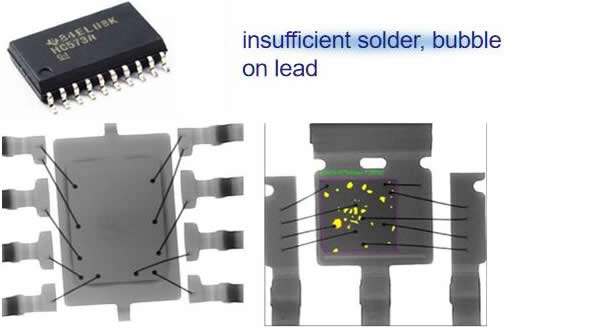 insufficient solder, bubble on lead